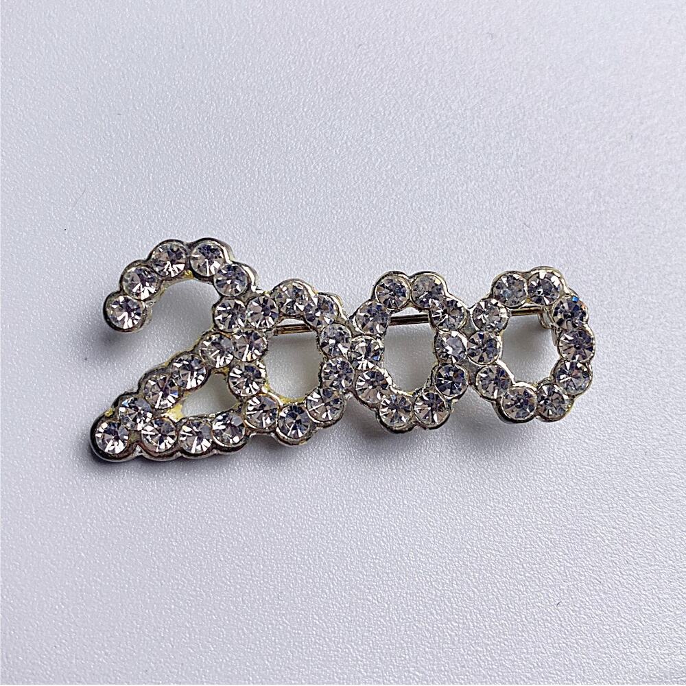 Y2K 2000 Rhinestone Brooch Pin Silver Tone Crystal Vintage Style